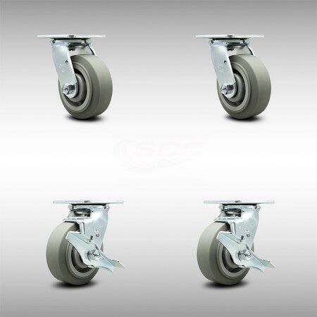 Service Caster 5 Inch SS Thermoplastic Rubber Swivel Caster Set with Ball Bearing 2 Brakes SCC SCC-SS30S520-TPRBF-2-TLB-2